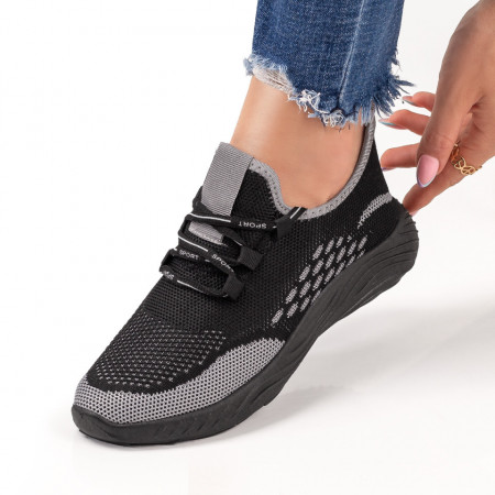 Adidasi dama, Pantofi sport dama negri cu gri din material textil ZEF03783 - zeforia.ro