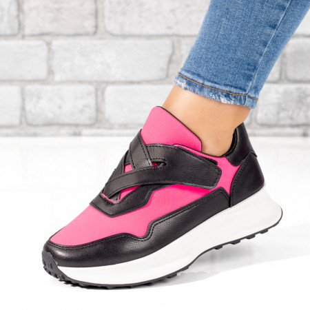 REDUCERI INCALTAMINTE, Pantofi sport dama negri cu roz si inchidere cu scai MOD08211, modlet.ro