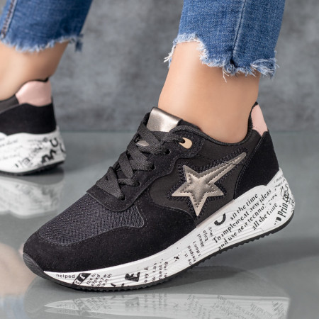 Oferta zilei, Pantofi sport dama negri cu talpa groasa MOD05415, modlet.ro