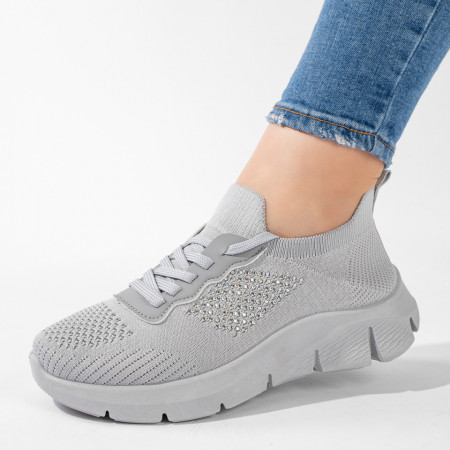 Adidasi dama, Pantofi sport gri dama cu siret si aplicatii MOD11240, modlet.ro