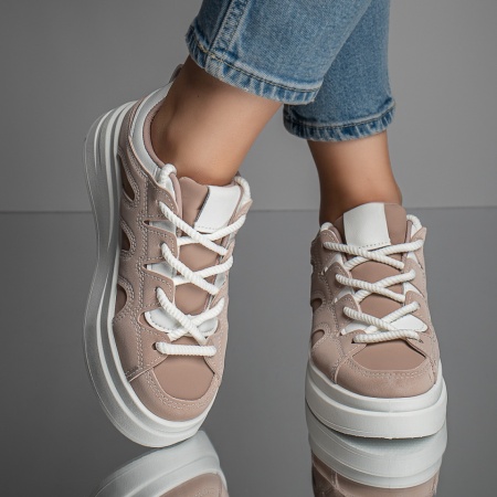 Pantofi sport roz dama cu talpa groasa alba MOD11667, 4, modlet.ro