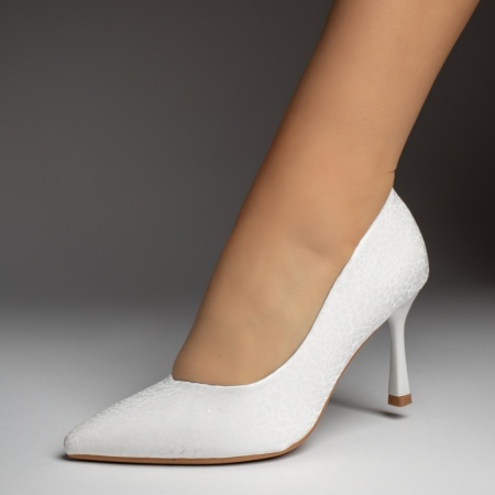 Pantofi Stiletto, Pantofi Stiletto dama cu imprimeu albi MOD13702, modlet.ro