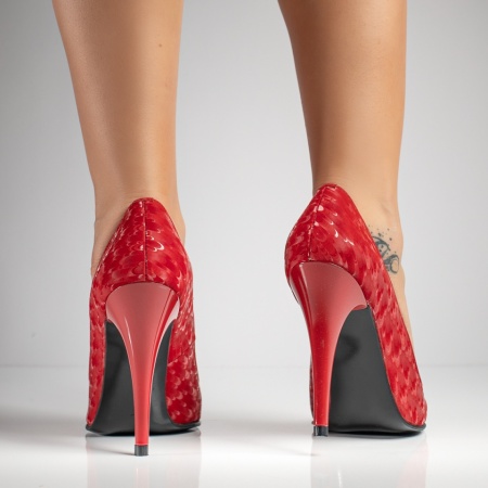 Pantofi Stiletto dama cu toc subtire rosii din Piele naturala MOD07628, 4, modlet.ro