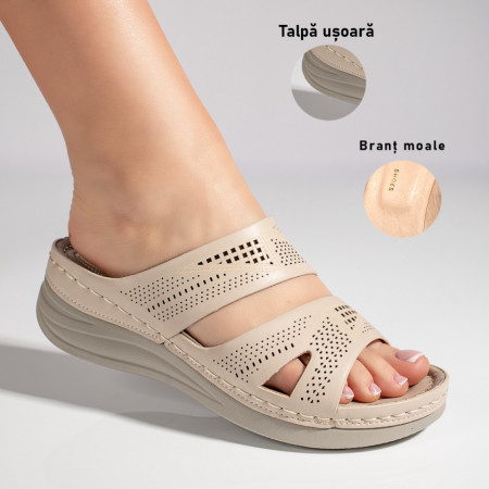 Papuci casual cu platforma dama bej DORA6, 3, modlet.ro