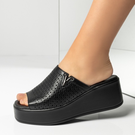 Papuci casual dama cu platforma si perforatii negri din Piele naturala MOD14312, 2, modlet.ro