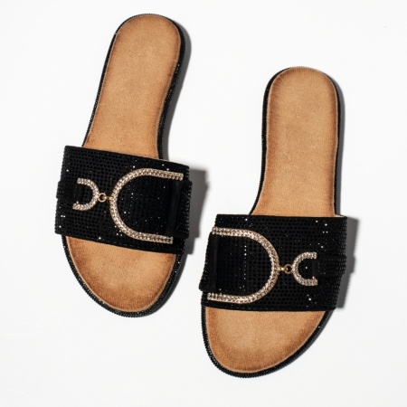 Papuci casual dama cu strasuri negri EVA35, 2, modlet.ro
