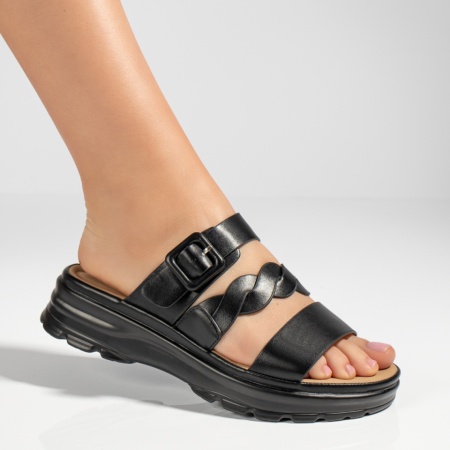 Papuci casual dama cu talpa groasa si bareta negri MOD13363, 2, modlet.ro