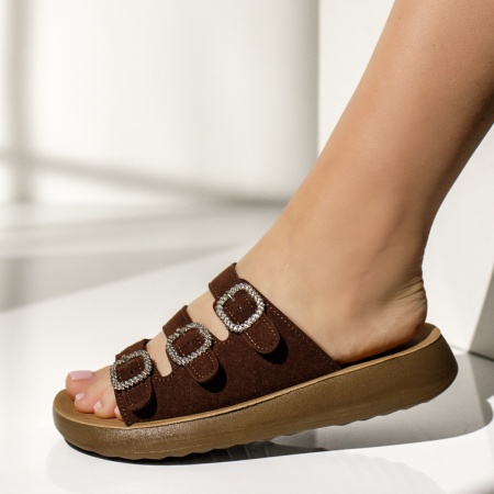 Papuci casual dama cu talpa joasa maro suede MIA11, 2, modlet.ro
