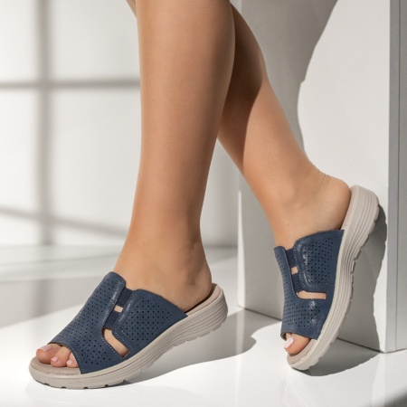 Papuci casual dama cu talpa joasa si perforatii albastri EVA42, 2, modlet.ro