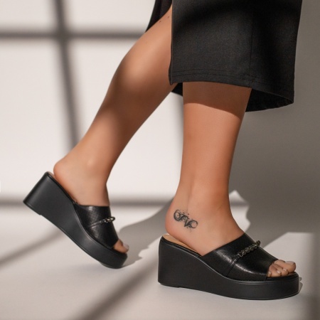 Papuci dama cu platforma si pietre aplicate negre MOD11605, 4, modlet.ro