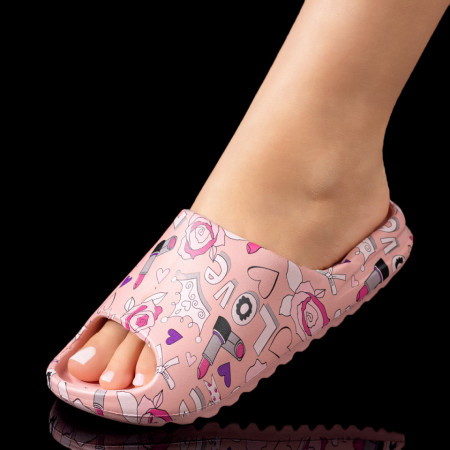 Papuci dama de plaja cu model roz MOD04932