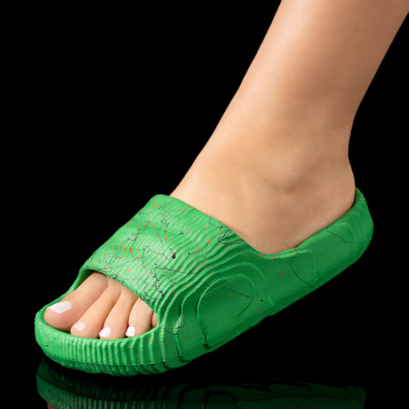 Papuci dama de plaja verzi cu print ZEF08611