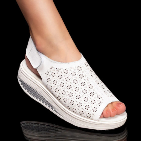 Sandale albe dama din Piele naturala cu platforma ZEF05425