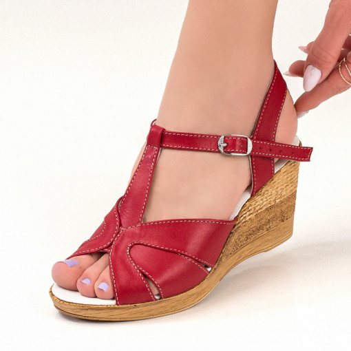 Sandale cu platforma dama rosii din Piele naturala MDL04572