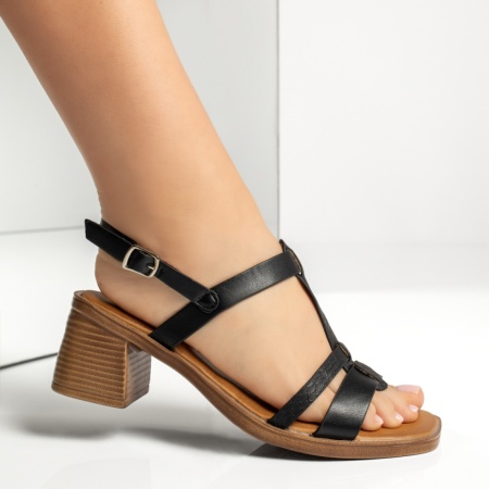 Sandale cu toc gros si bareta dama negre ANA70, 4, modlet.ro