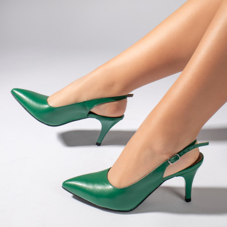 Sandale cu toc subtire, Sandale cu toc subtire verzi dama din Piele naturala ZEF11259 - zeforia.ro