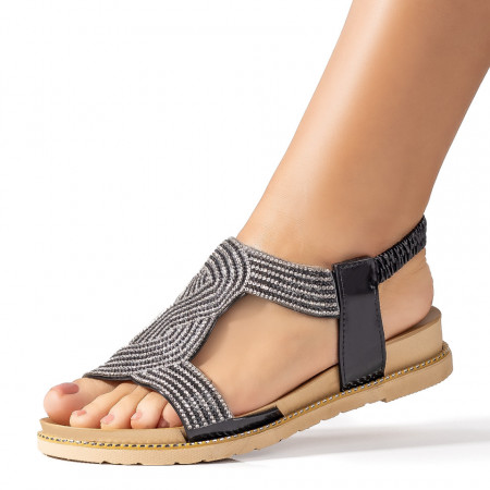 REDUCERI INCALTAMINTE, Sandale dama cu bareta elastica si pietre aplicate negre MOD09464, modlet.ro