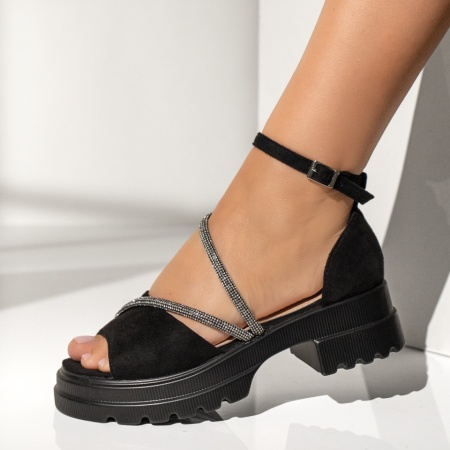 Sandale dama cu bareta negru suede LIA42, 4, modlet.ro