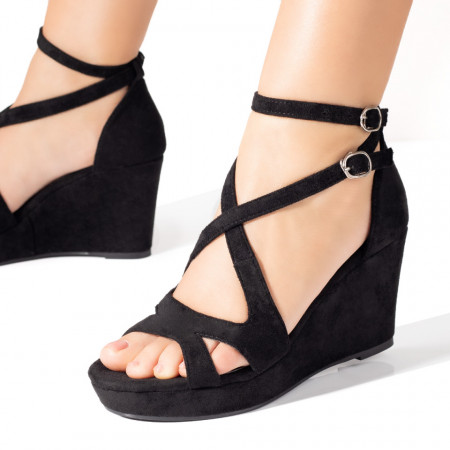 Sandale dama, Sandale dama cu barete si platforma negre suede MOD09430, modlet.ro