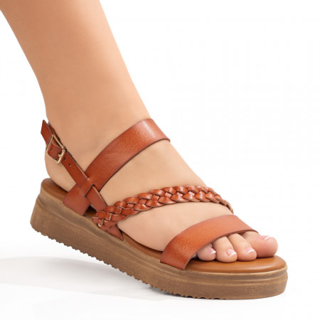 REDUCERI INCALTAMINTE, Sandale dama cu model impletit si bareta maro MOD08854, modlet.ro