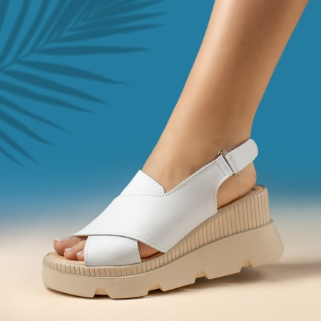 Sandale dama cu platforma albe din Piele naturala BIA3, 3, modlet.ro
