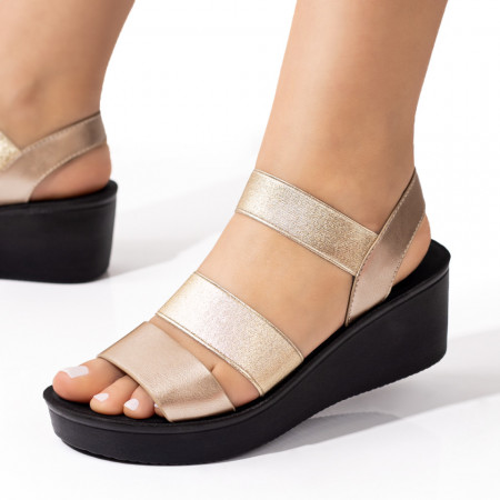 Incaltaminte dama, Sandale dama cu platforma aurii MOD08492, modlet.ro
