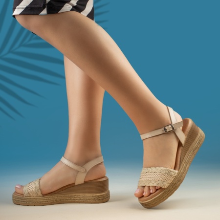 Sandale cu platforma, Sandale dama cu platforma bej MOD3688, modlet.ro