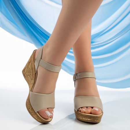 Sandale dama cu platforma inalta bej din Piele naturala MOD11460, 4, modlet.ro
