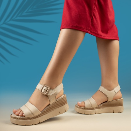 Sandale dama cu platforma si bareta bej din Piele naturala MOD13715
