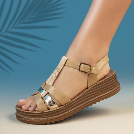 Sandale dama cu platforma si bareta bej MOD13680, 3, modlet.ro