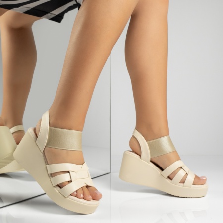 Sandale dama cu platforma si bareta elastica bej MOD13882, 4, modlet.ro