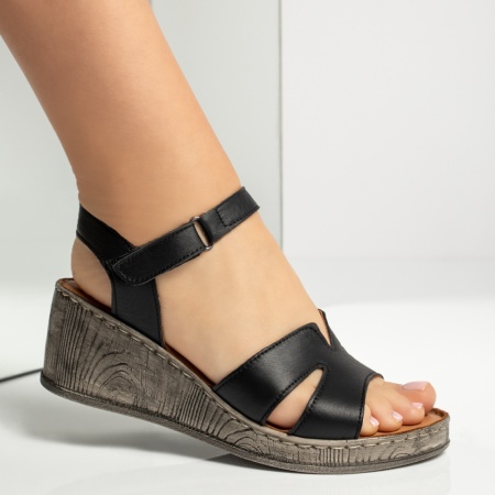 Sandale dama cu platforma si bareta negre din Piele naturala ZEF13617, 3, zeforia.ro