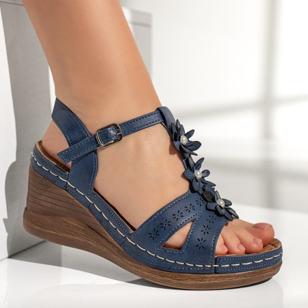Sandale dama cu platforma si model floral albastre MOD11582, 4, modlet.ro