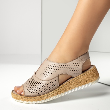 Sandale dama cu platforma si perforatii din Piele naturala MOD13742
