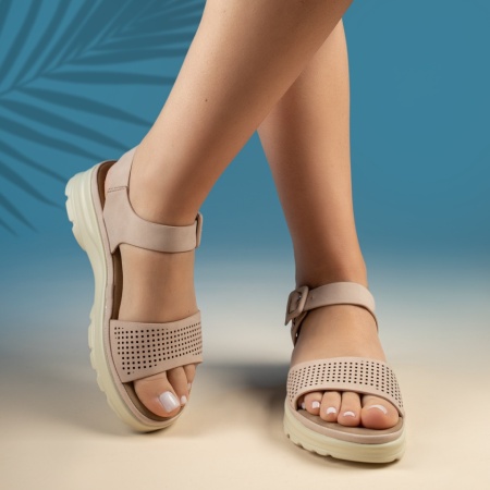 Sandale dama cu platforma si perforatii roz ZEF13506