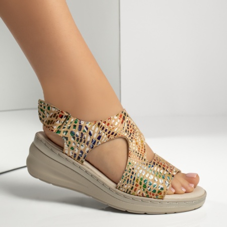 Sandale dama cu platforma si print bej ANA66, 4, modlet.ro