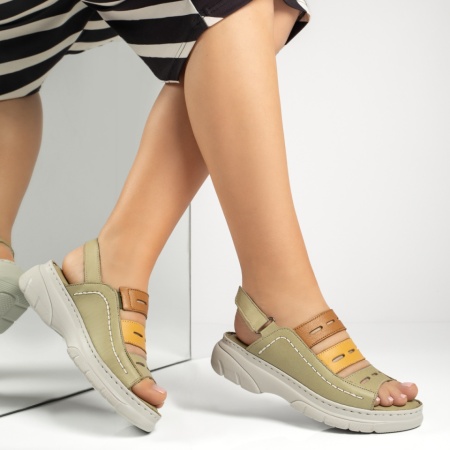 Sandale dama cu platforma si scai verzi din Piele naturala MOD13632, 3, modlet.ro
