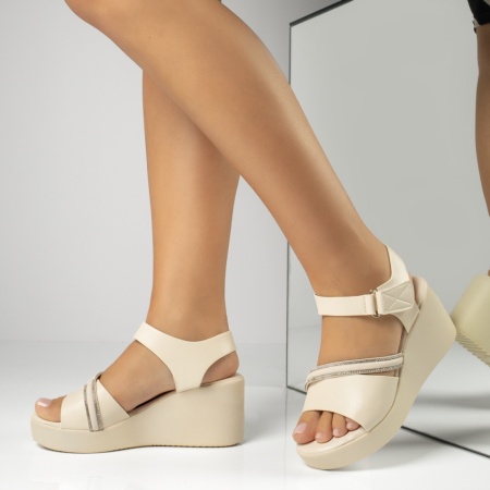 Sandale dama cu platforma si strasuri bej MOD13879, 2, modlet.ro