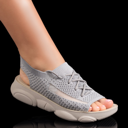 Sandale cu platforma, Sandale dama cu siret si talpa groasa gri MOD09323, modlet.ro