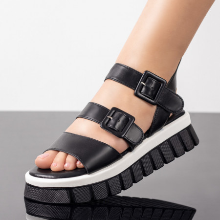 REDUCERI INCALTAMINTE, Sandale dama cu talpa groasa negre cu alb MOD04494, modlet.ro