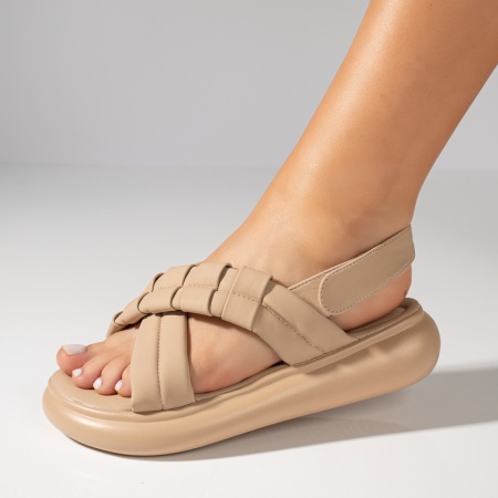 Sandale dama cu talpa groasa si inchidere cu scai khaki MOD11600, 3, modlet.ro