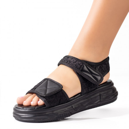 Incaltaminte dama, Sandale dama cu talpa groasa si inchidere cu scai negre MOD09284, modlet.ro