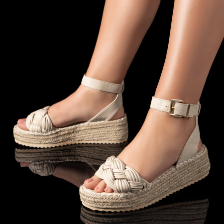Sandale dama cu talpa groasa si model impletit bej MOD09498, 2, modlet.ro