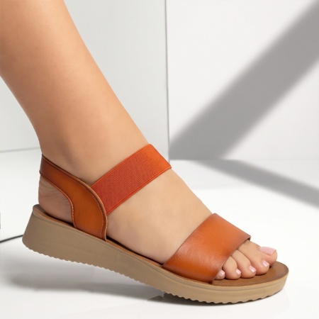 Sandale dama cu talpa joasa si bareta elastica portocalii EVA75, 3, modlet.ro