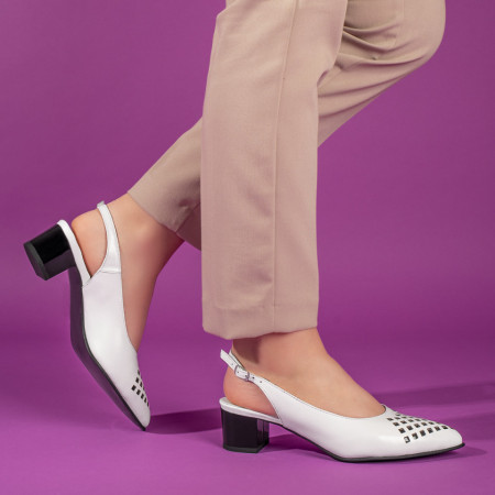 Sandale dama cu toc gros albe din Piele Naturala MOD11304, 4, modlet.ro