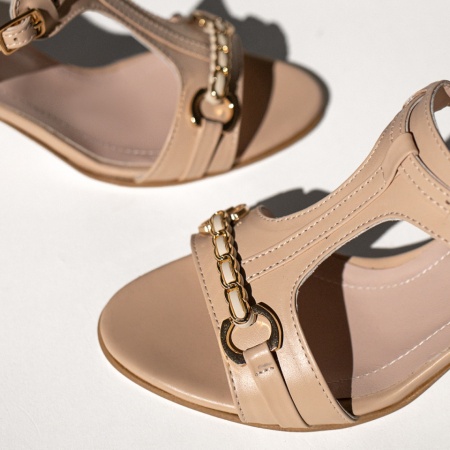 Sandale dama cu toc gros bej din Piele naturala MOD13451, 4, modlet.ro