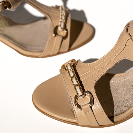 Sandale dama cu toc gros bej inchis din Piele naturala MOD13451, 4, modlet.ro