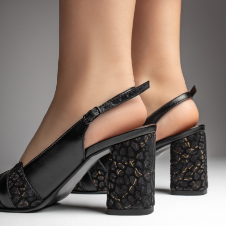 Sandale dama cu toc gros negre din Piele naturala MOD13450, 2, modlet.ro