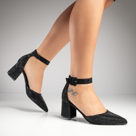 Sandale dama cu toc gros si strasuri negre MOD11713, 3, modlet.ro