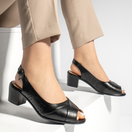 Sandale cu toc, Sandale dama cu toc si bareta negre MOD13341, modlet.ro